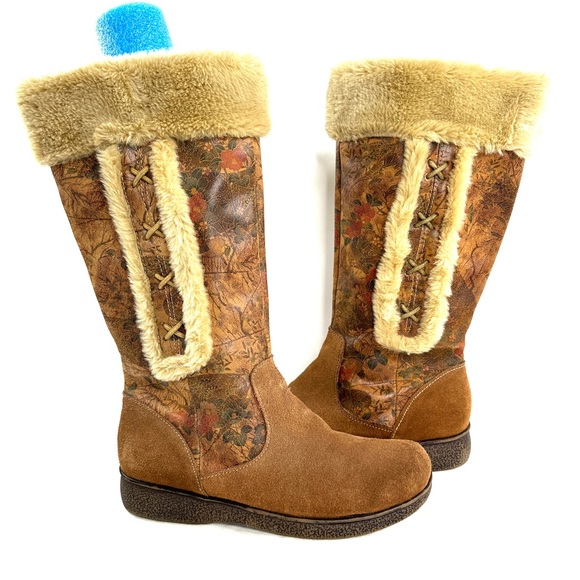 Naturalizer Pilar Women Size 11 Floral Brown Leather Wedge Boot Knee High - Picture 5 of 8